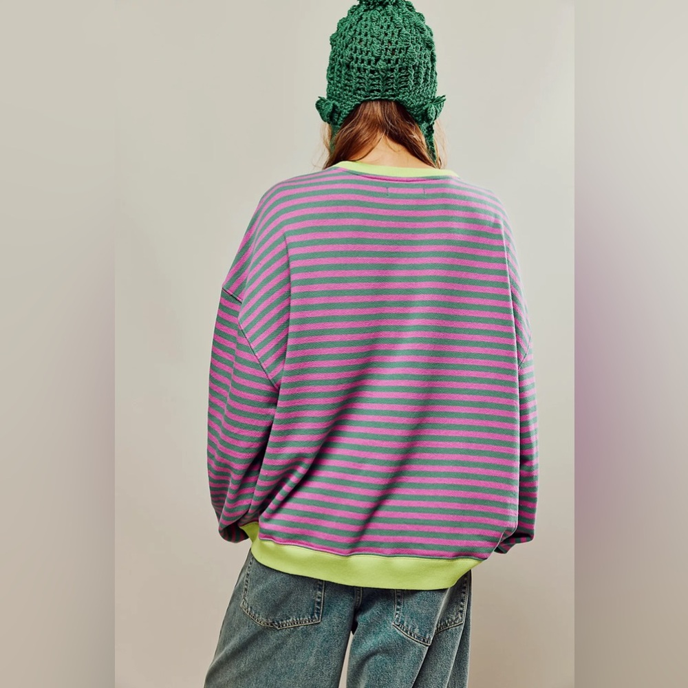 LAST ONE! Free People Classic Striped Oversized Crewneck💓💚 - Picture 4 of 6
